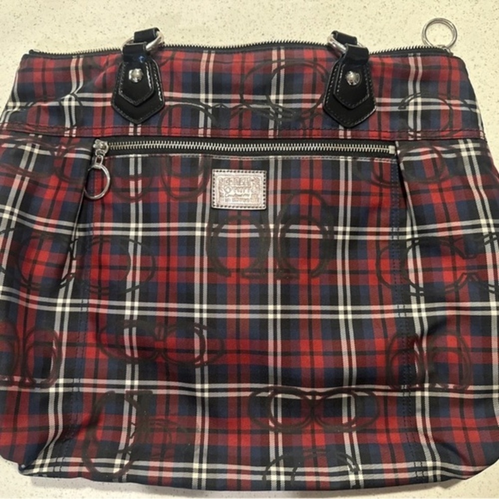 COACH Tartan plaid Poppy Glam Signature Shoulder Tote Bag​